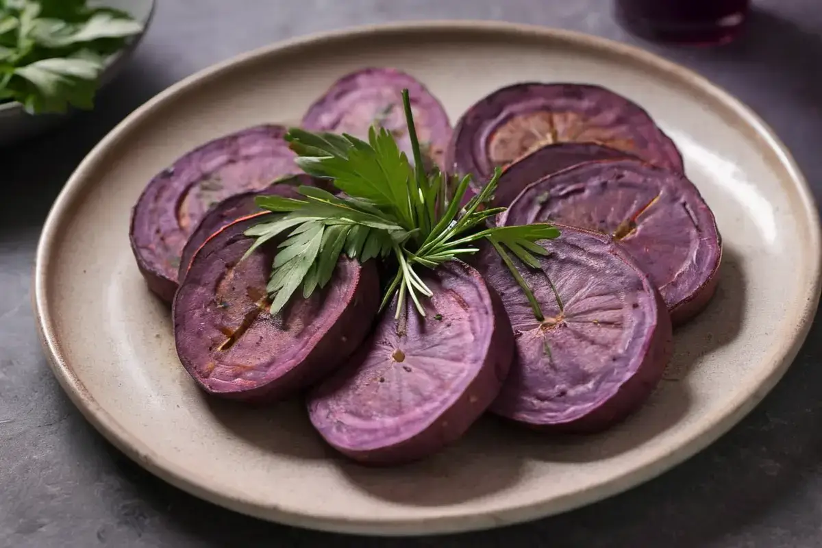 Roasted Purple Sweet Potatoes with Herbs