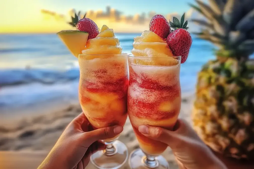 Tropical Pineapple and Strawberry Swirled Slushies: A Refreshing Summer Treat