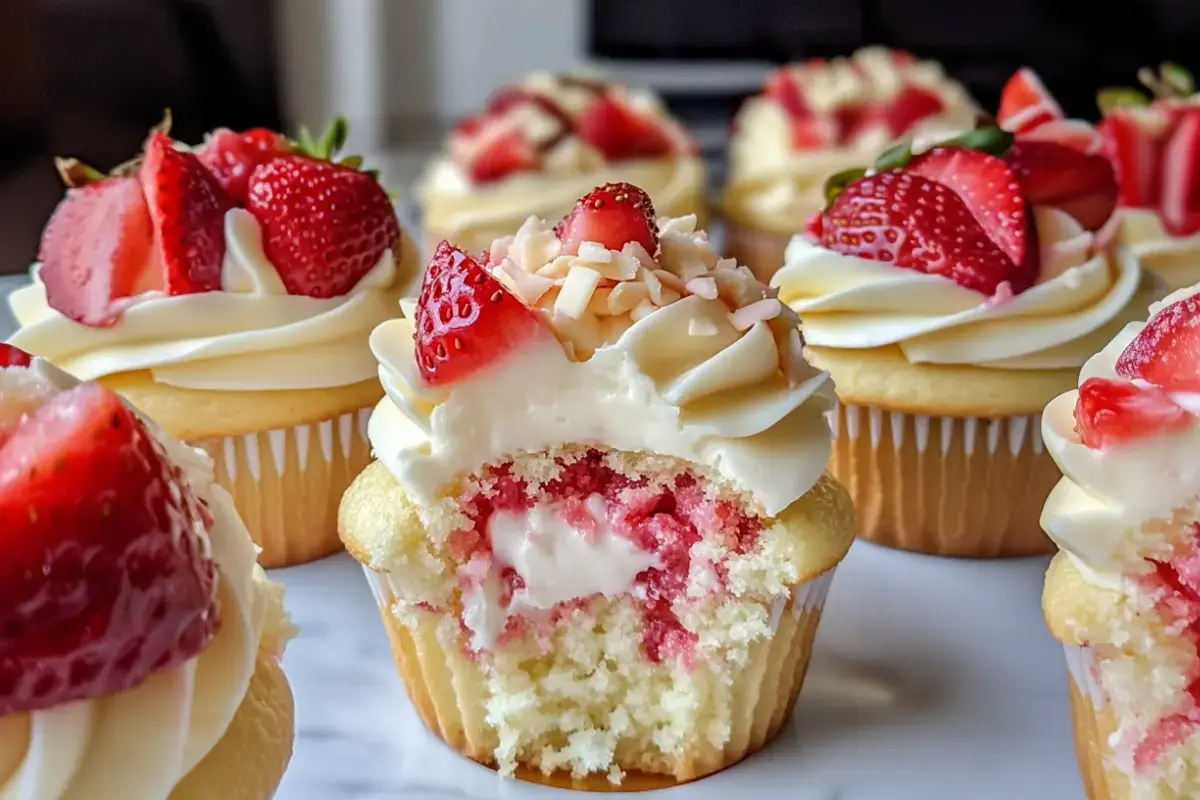 White Chocolate Strawberry Cupcakes